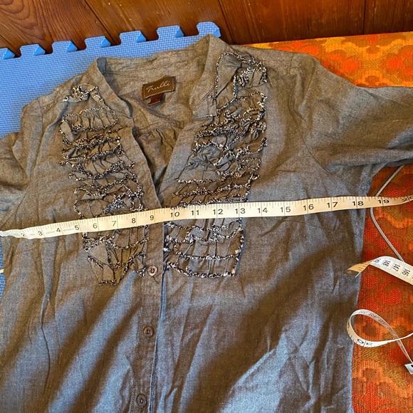 Button up dress with ruffles , 3/4 sleeve fits small to medium grey/blue - Picture 12 of 12